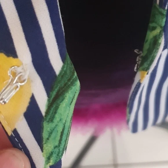 Roz & Ali Size XS (approx 8) Navy Blue and Yellow Striped Lemon Jacket - Picture 4 of 7